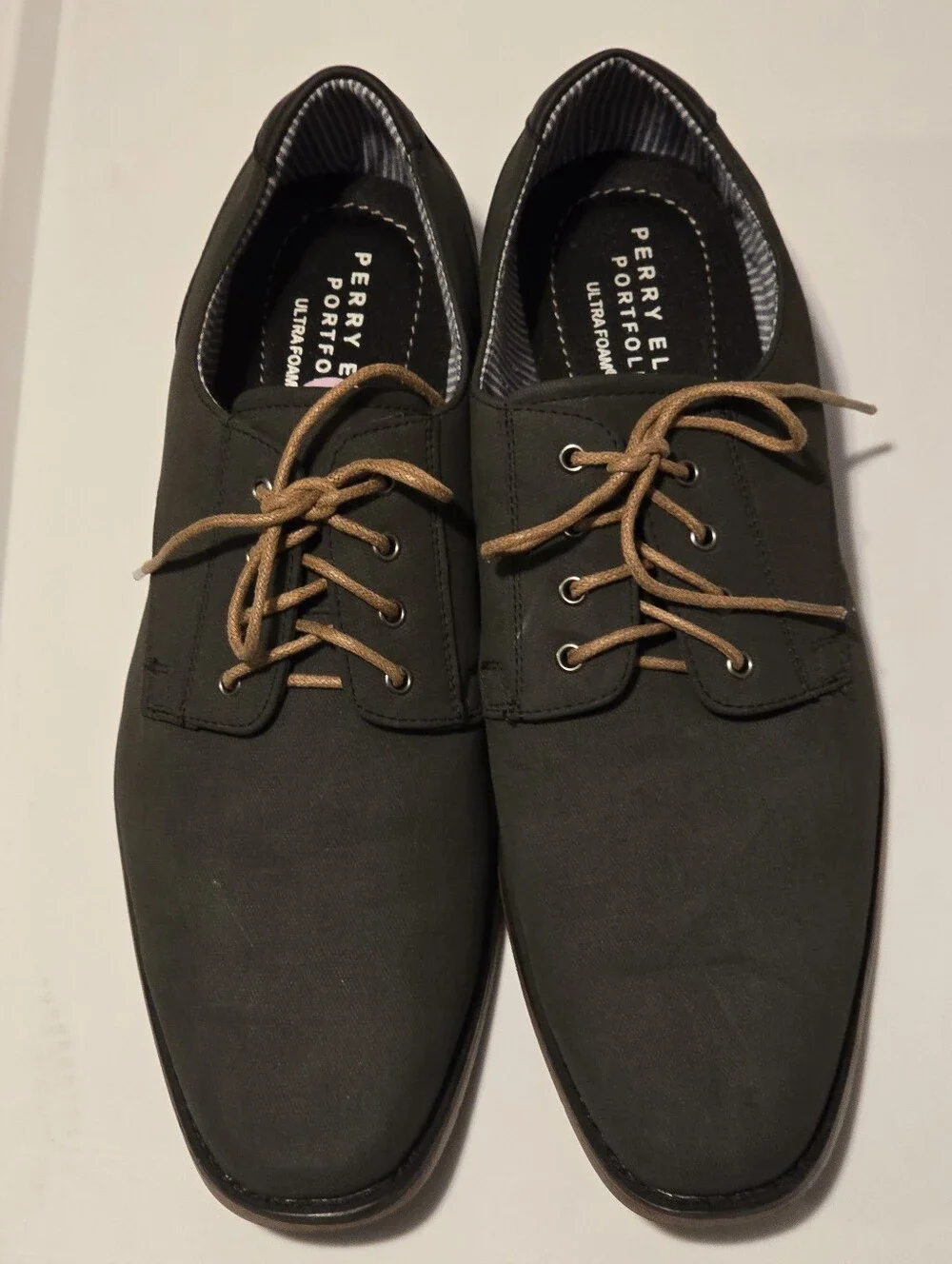 Perry Ellis Portfolio Olive Canvas Derby Shoes with Tan Laces